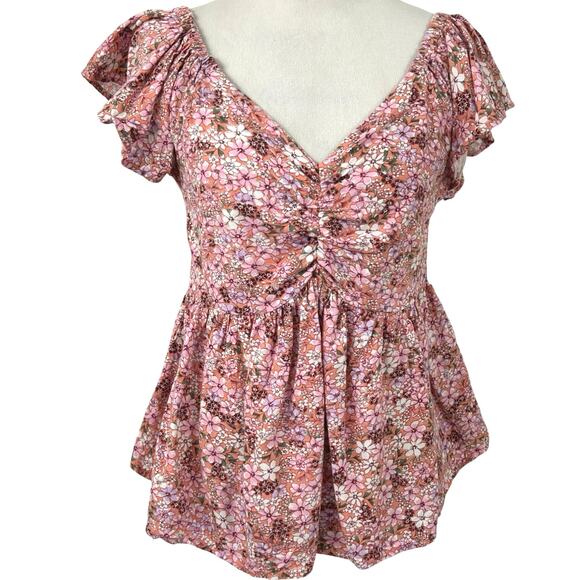 Japna Tops - Japna Milkmaid Top Boho Preppy Pink Short Sleeve Fairy Cottage Women Medium